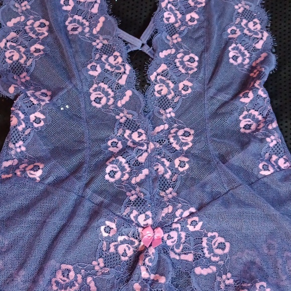 Doll Kill Purple & Pink Lace Deep V,  Criss-cross Back Teddy With Cutouts (M-L) - Picture 4 of 15